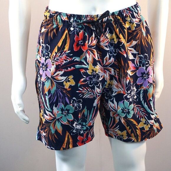MBX Premium Goods Mens Swim Trunks Floral Flex Fit Elastic Waist Drawstring Sz L - Picture 1 of 7